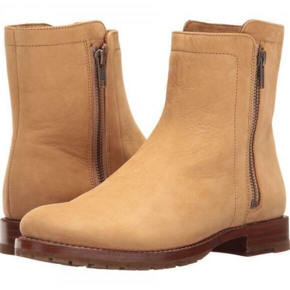 Frye Shoes - Frye Natalie Double Zip Low Heel Boots Sand Nubuck Leather Bootie 9.5